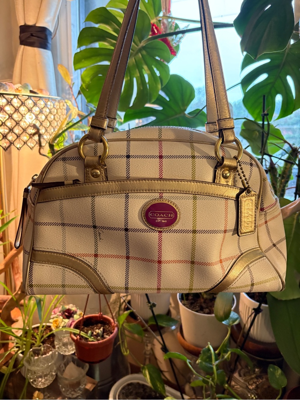 COACH Peyton Tattersall Multicolor Satchel Shoulder Bag